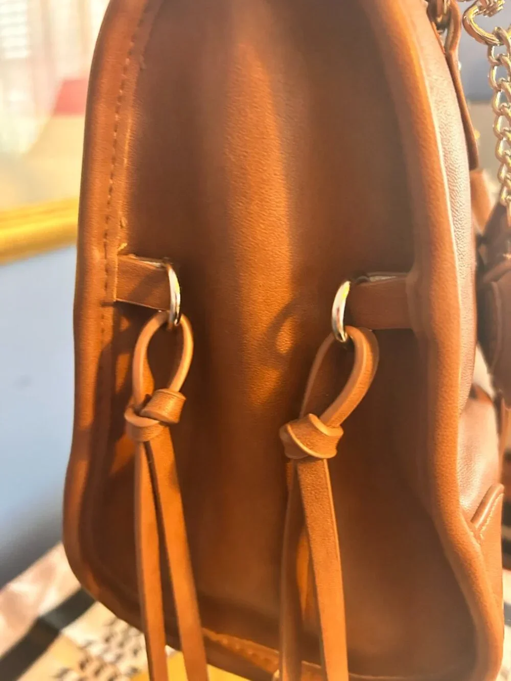 Steve Madden Tan/Brown PU Leather Satchel with Tassel and Puppy Key Chain